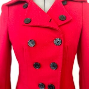 bebe Vibrant Red Pea Coat with Dark Buttons